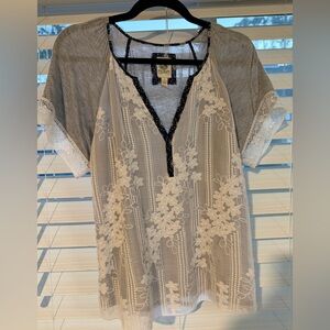 Anthropologie Tiny Brand Gray and White Lace Women Top size S